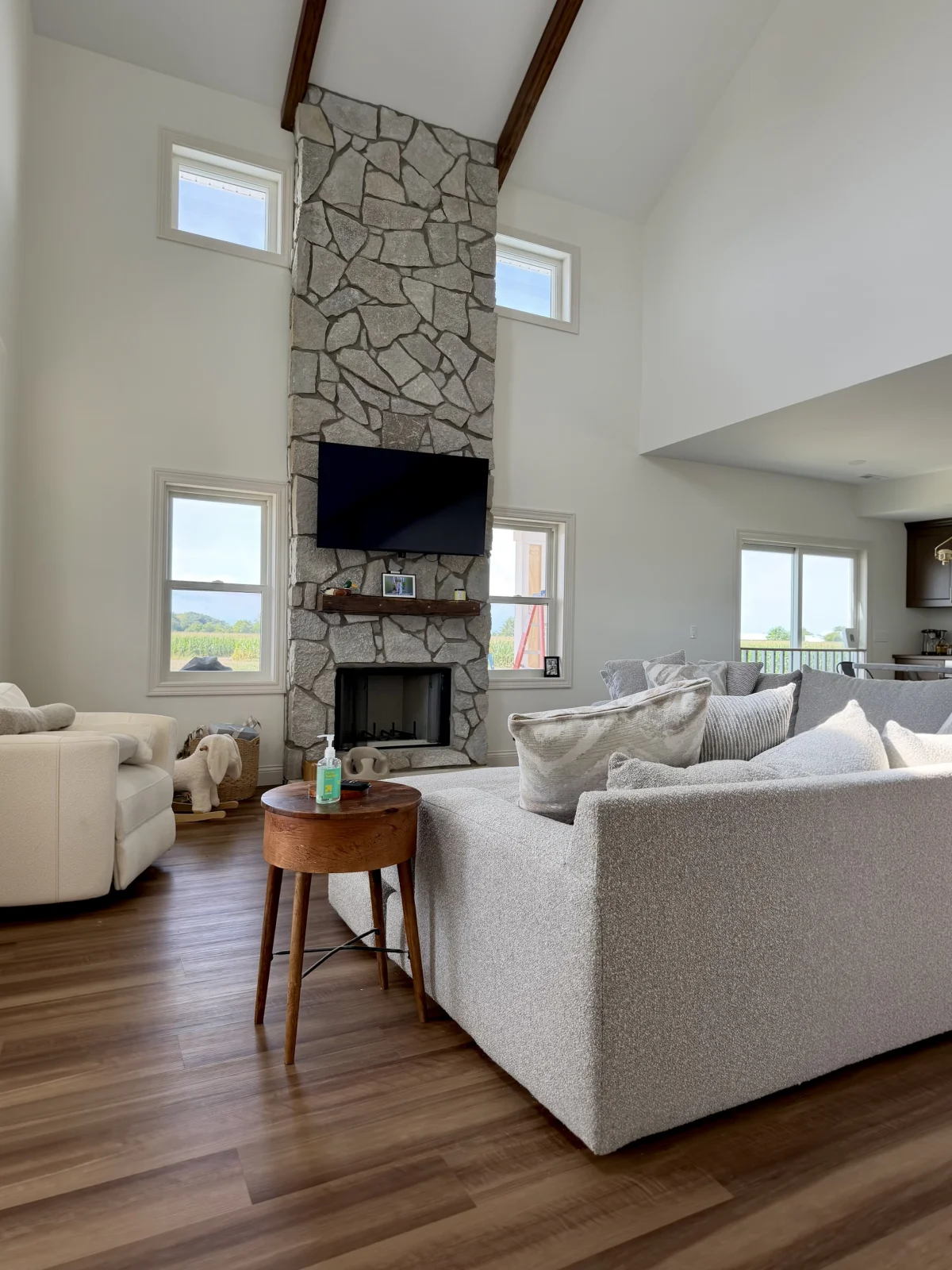 Stone fireplace in the New Haven home